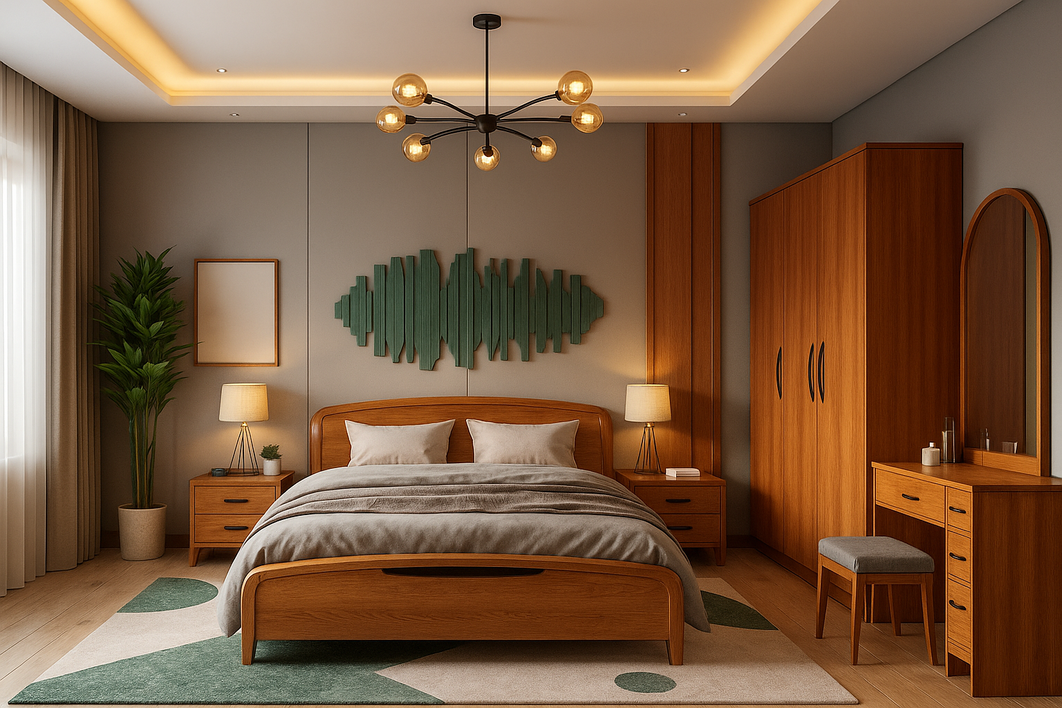 Walnut Essence MDF Bedroom Set